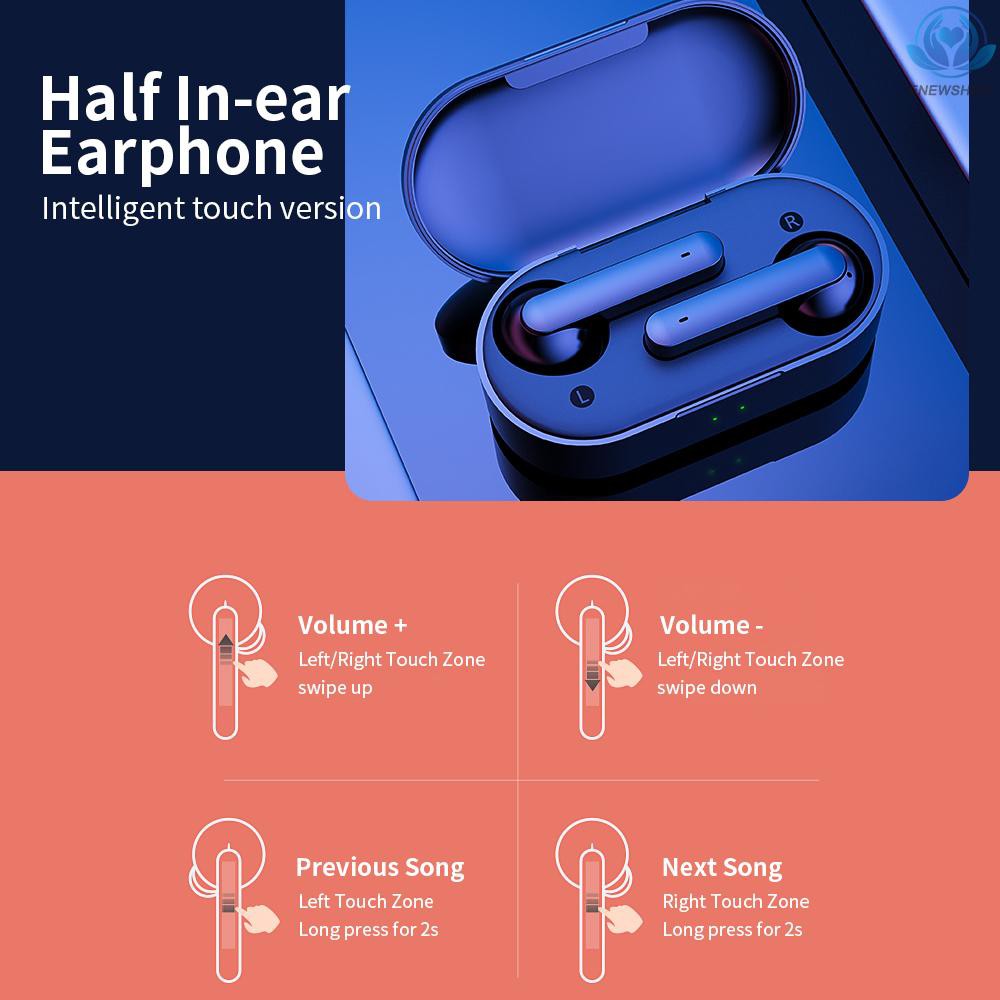 【enew】QCY T3 HiFi BT 5.0 Wireless Earphone Half In-ear Headphone Outdoor Headset Black Noise Reduction With 500mAh Charging Case Black