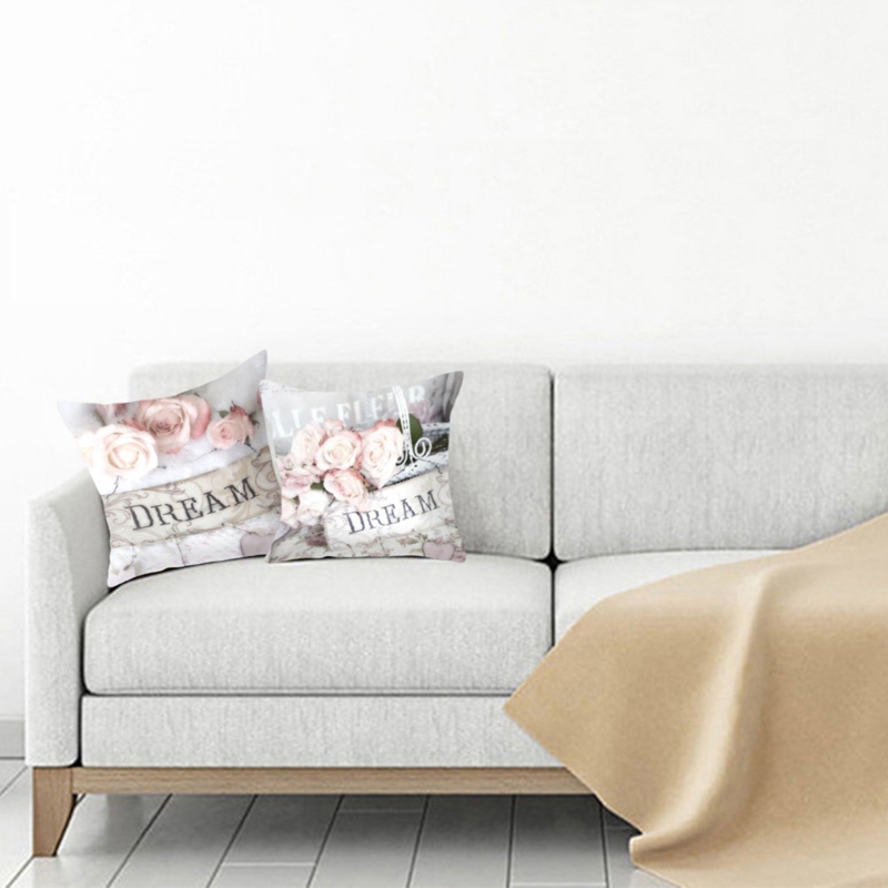 Vỏ Gối Sofa In Hình Hoa Hồng Phong Cách Địa Trung Hải