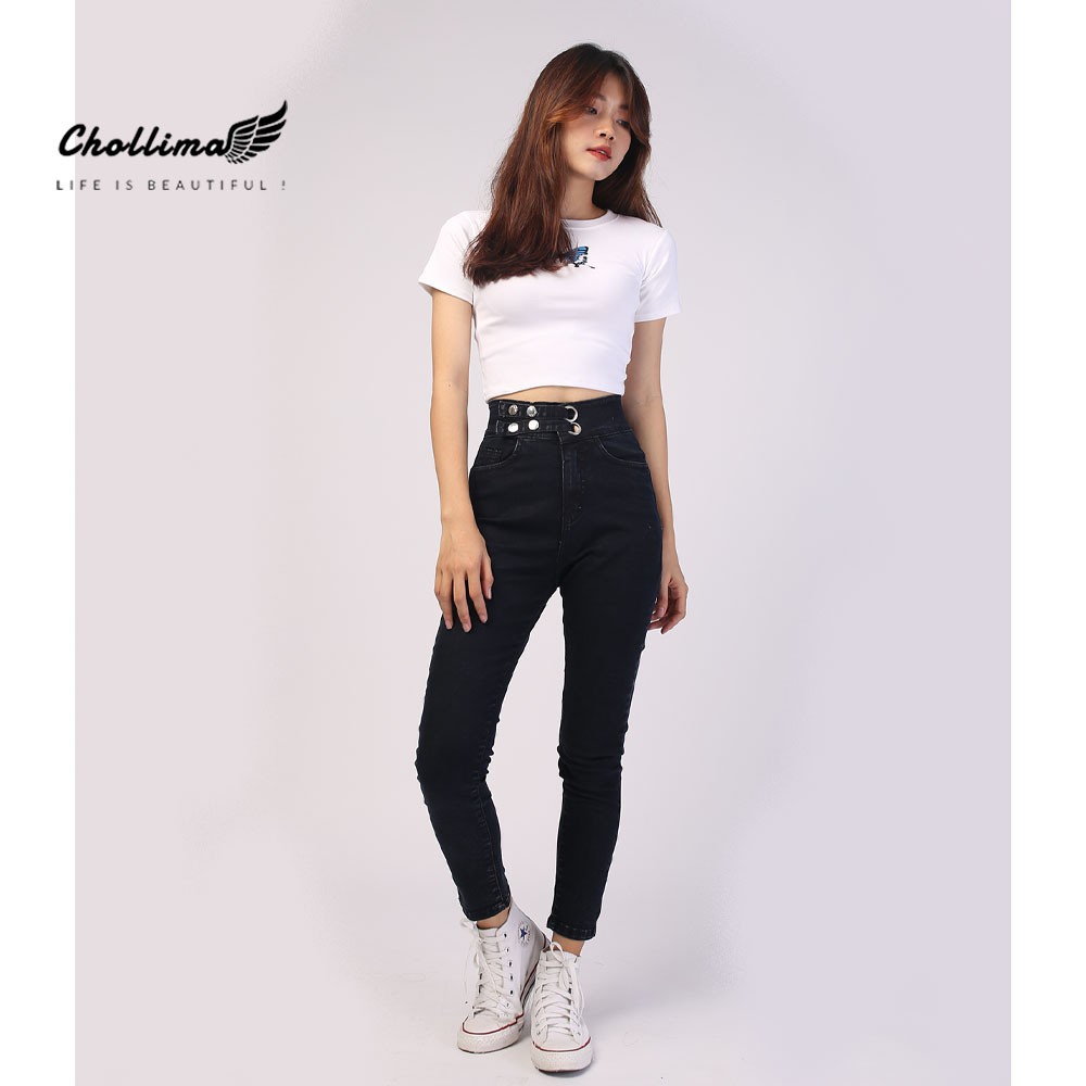 Quần dài jeans nữ co giãn Chollima cạp siêu cao 2 khoen màu đen QD002  – quần bò nữ cạp siêu cao | BigBuy360 - bigbuy360.vn