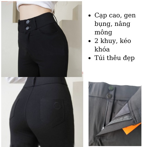 Quần Legging Chất Umi Cạp Cao Gen Bụng Nâng Mông 2 Khuy Có Khóa Kéo