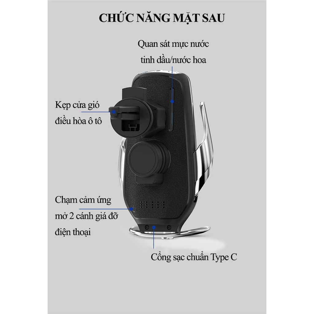 Giá đỡ điện thoại trên ô tô kiêm sạc không dây V50S phun sương nước hoa chính hãng cao cấp sang trọng ECOMTOP