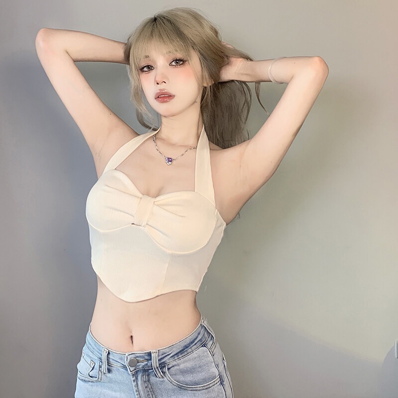 Kliou 2022 Mới vào mùa hè Áo yếm Kliou màu sắc trơn phong cách Pháp ngọt ngào cho nữ