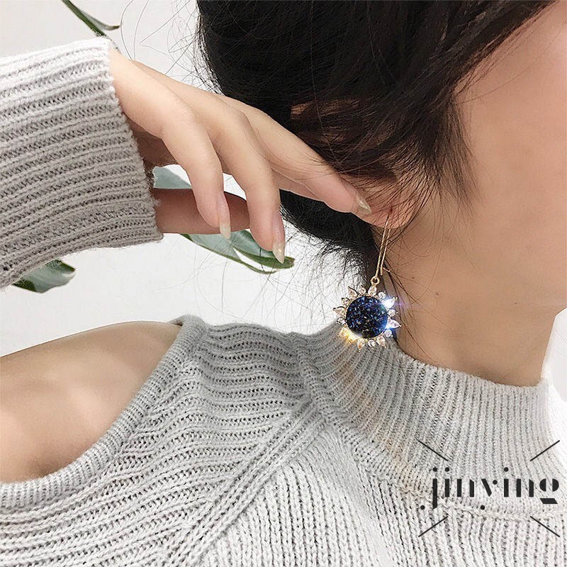 GETNOIVAS Hoa tai bông hướng dương đá dáng dài màu xanh hoàng gia dành cho phái nữ