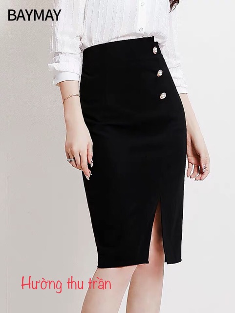 Chân Váy Bút Chì Xẻ Trước Chân Váy Dài Qua Gối Phối Cúc Trẻ Trung | BigBuy360 - bigbuy360.vn