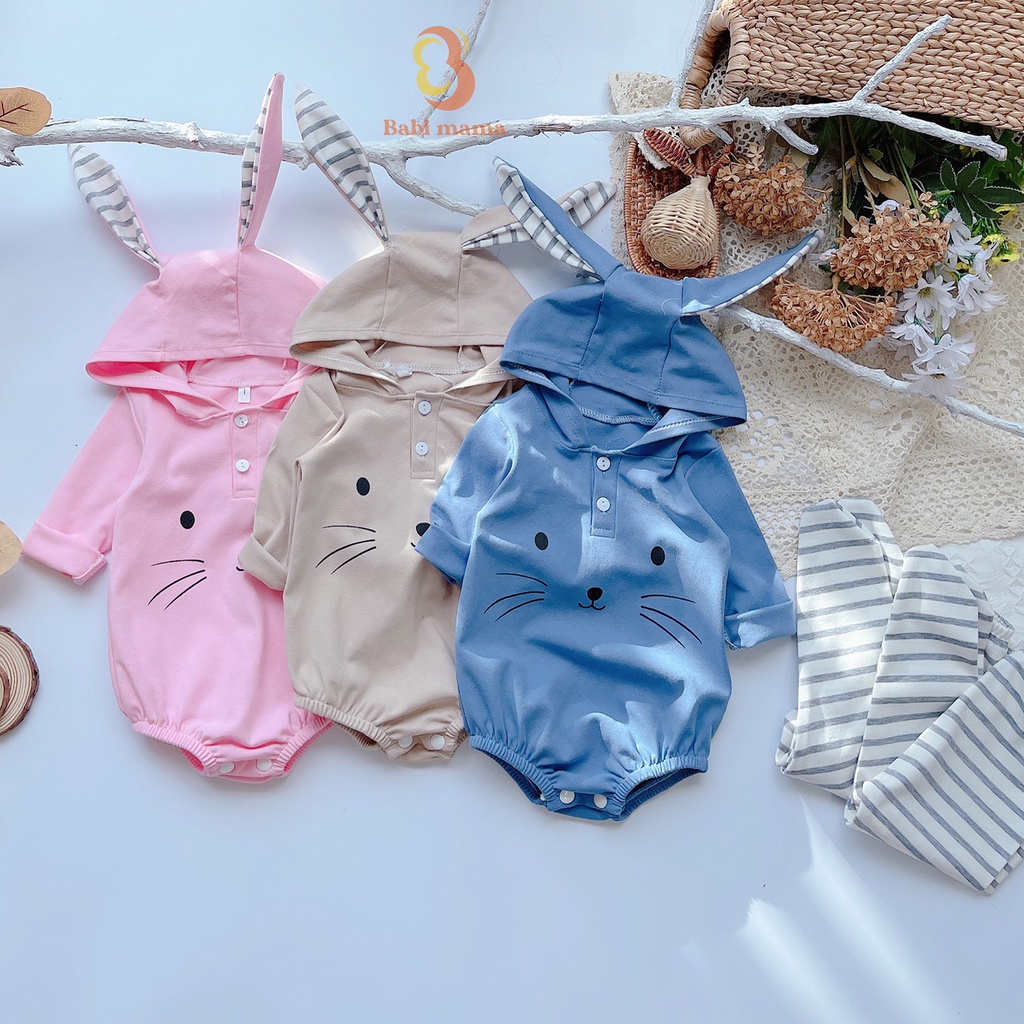 Quần Áo Trẻ Em Sơ Sinh Babi mama Bộ Đồ Bé Gái Body Rời Cotton Dài Tay Mũ Tai Thỏ Size 4-15kg SS06