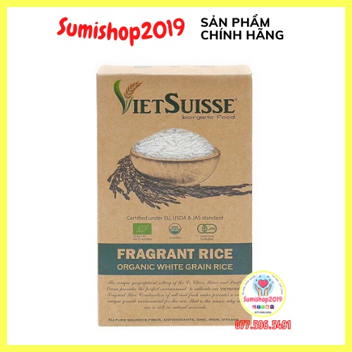 Gạo trắng hữu cơ Vietsuisse 1kg nấu cháo cho bé ăn dặm - hàng Việt Nam chất lượng cao