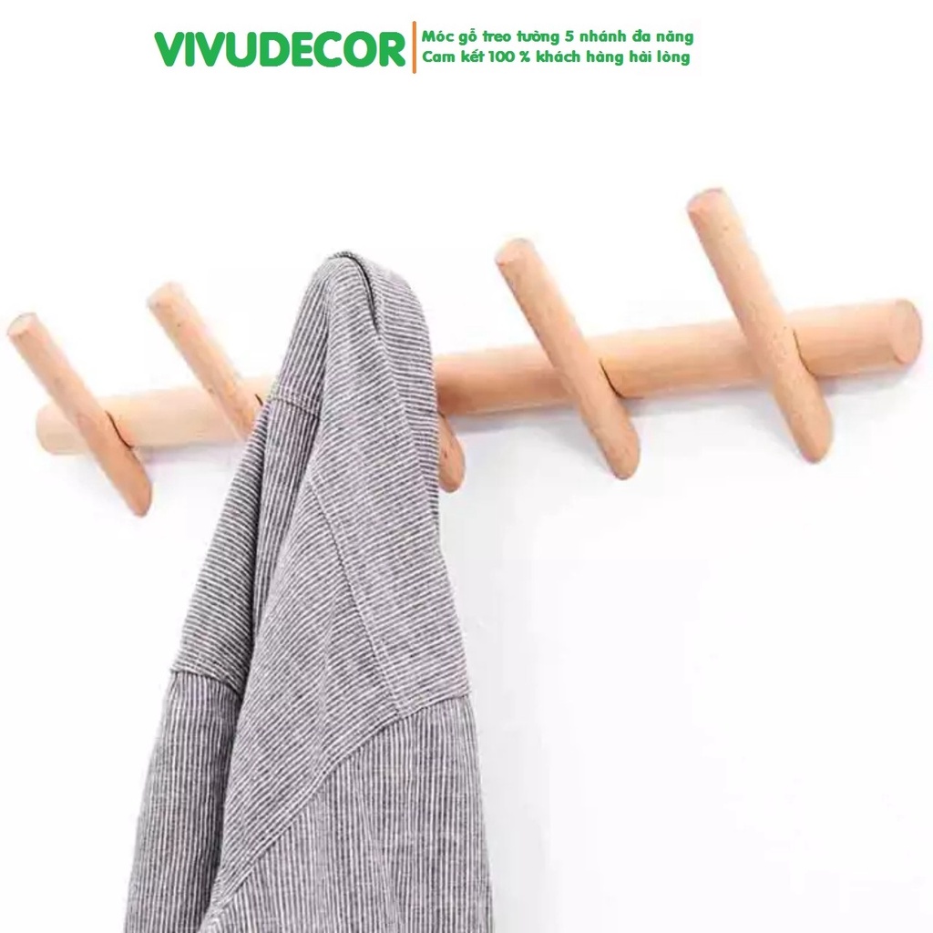 Móc treo quần áo Vivudecor 100% gỗ tự nhiên - móc treo tường trong nhà tắm, nhà bếp, cánh cửa tiện ích sang trọng