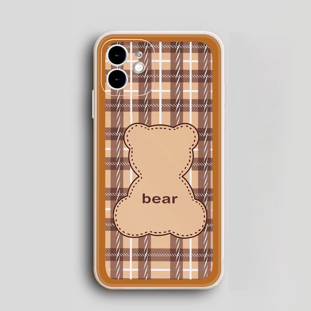 Ốp lưng iphone hình gấu bear caro may mắn dẻo cạnh vuông bảo vệ camera 7plus/8plus/x/xs/xsmax/11/12/13/14/pro/promax