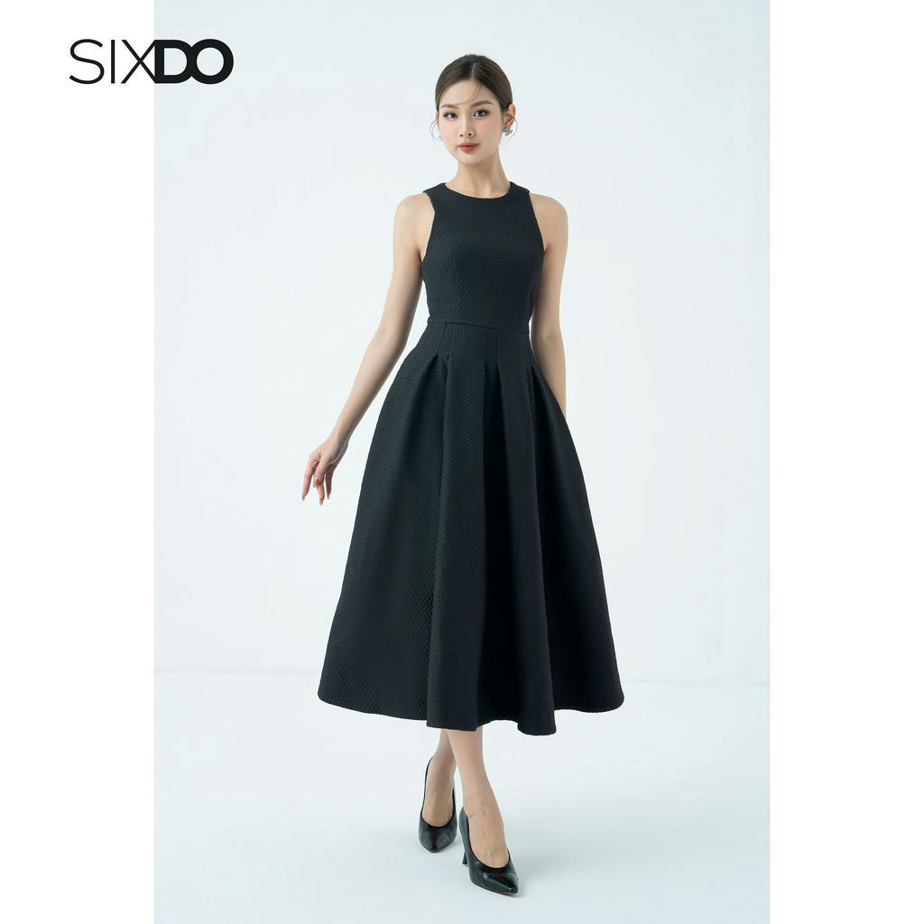 Đầm midi dệt thoi sát nách dáng xòe thời trang SIXDO (Black Pouf Midi Woven Dress)