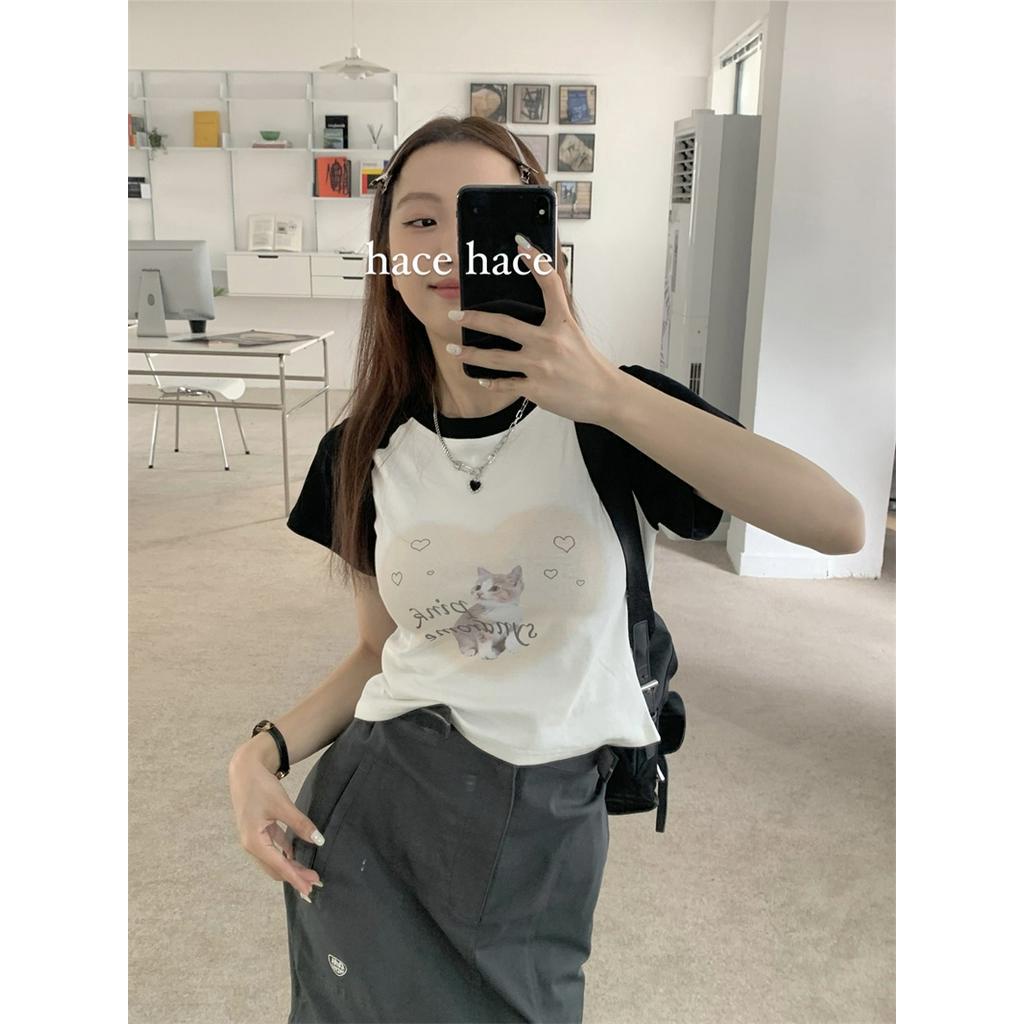 Áo Thun Tay Ngắn In Hình Mèo Màu Sắc Thời Trang Mùa Hè Xinh Xắn Cho Nữ