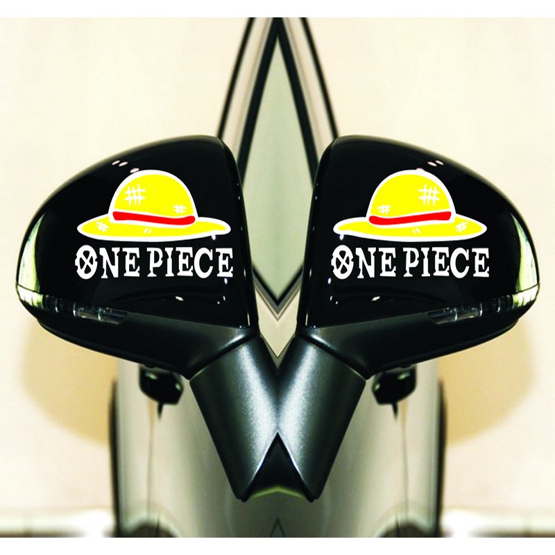 Bộ 2 Miếng Dán Trang Trí Gương Chiếu Hậu Xe Hơi / Mô Tô Họa Tiết ONE PIECE Độc Đáo