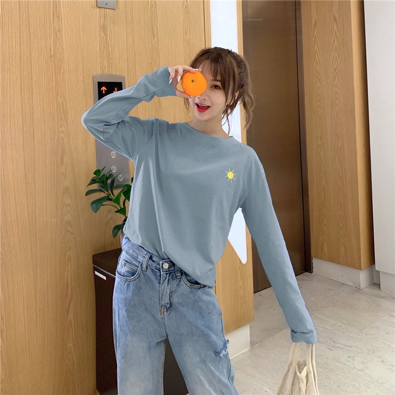 SUXI Áo thun dài tay in hình dễ thương phong cách Hàn Quốc