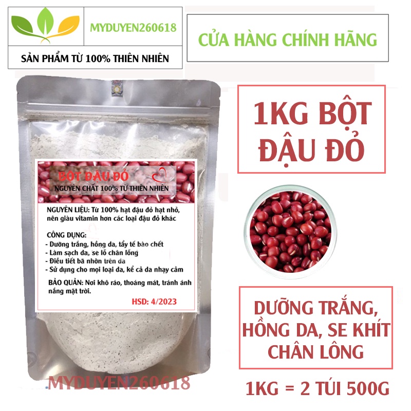 1KG Bột đậu đỏ nguyên chất sạch mịn 100% Organic - Trắng da, dưỡng ẩm, mờ thâm sạm, tẩy TBC handmade