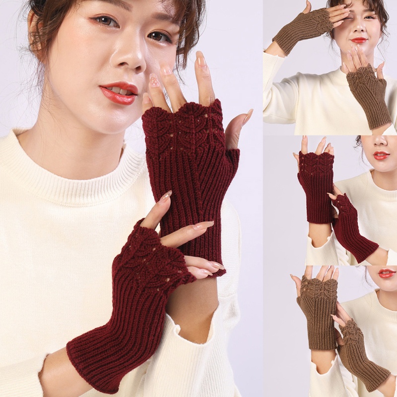 Găng Tay Len Hở Ngón Giữ Ấm Mùa Đông