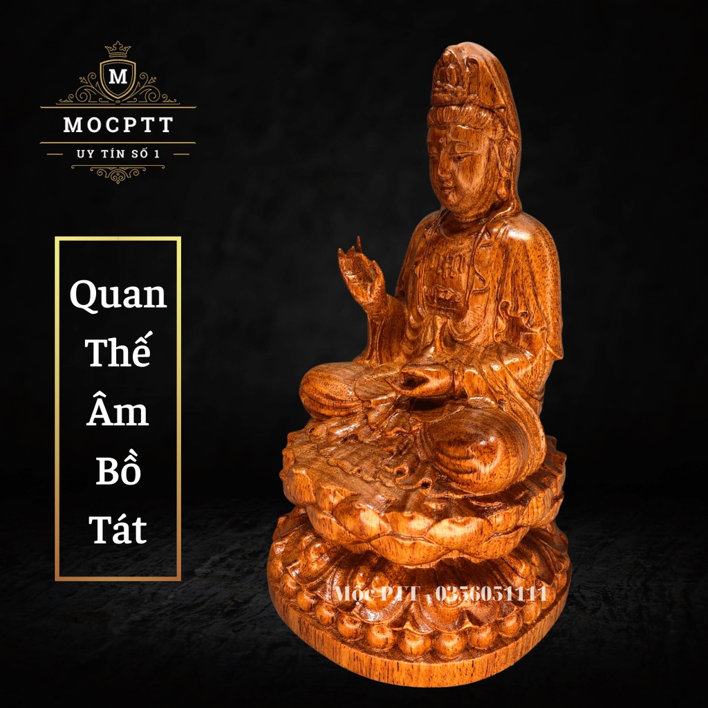 Tượng Phật Bà Quan Thế Âm Bồ Tát gỗ Hương Đá , B kích thước 15 x 8 x 8 Cm