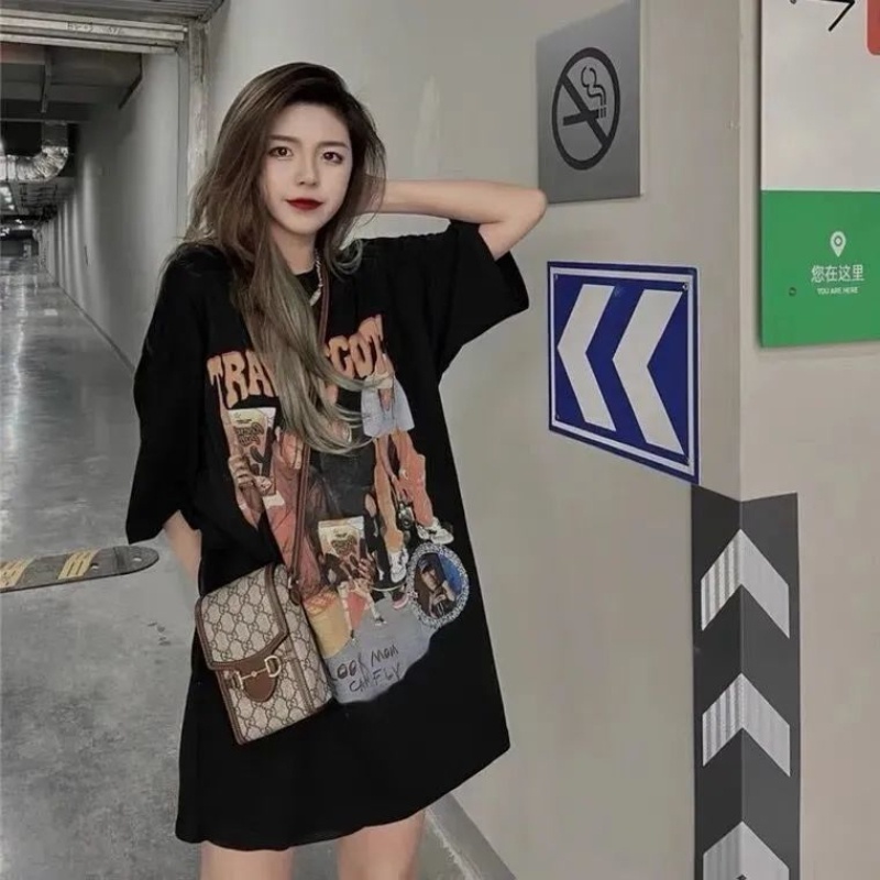 (40-150kg) Áo Thun oversized Tay Ngắn Phong Cách Đường Phố Mỹ Mùa Hè Thời Trang