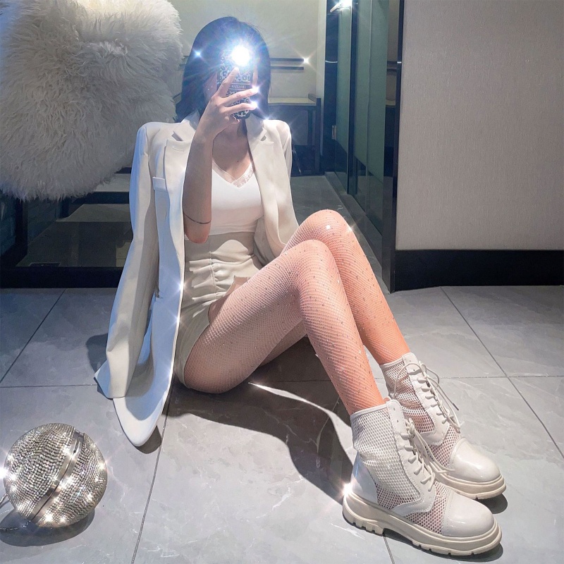 Quần Tất Lưới Lưng Cao Đính Đá Màu Gradient Quyến Rũ Cho Nữ