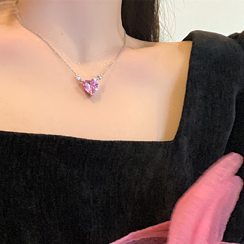 JOJO COCO Vòng cổ Mặt Trái Tim Đính Đá zircon Màu Hồng Phong Cách Hàn Quốc