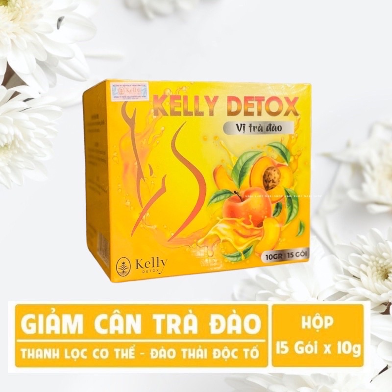 Trà Đào Giảm Cân Detox Kelly chính hãng hộp 15 gói