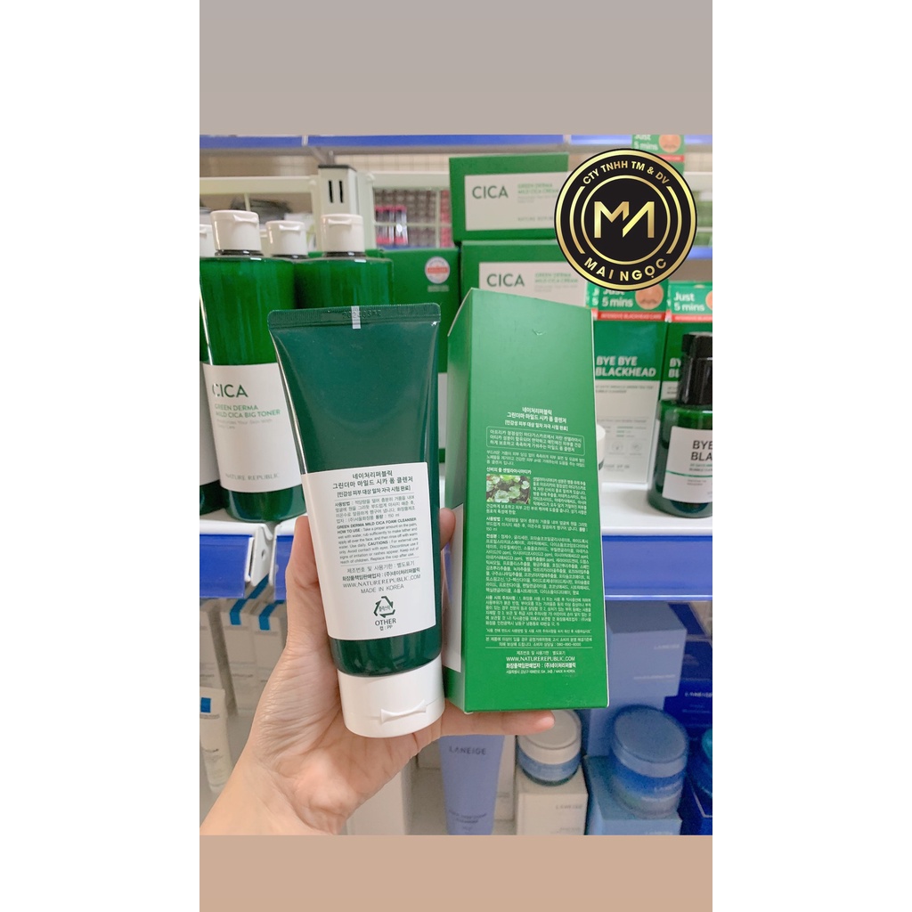 SỮA RỬA MẶT NATURE REPUBLIC GREEN DERMA MILD FOAM CLEANSER ( hàng chính hãng, có tem phụ )