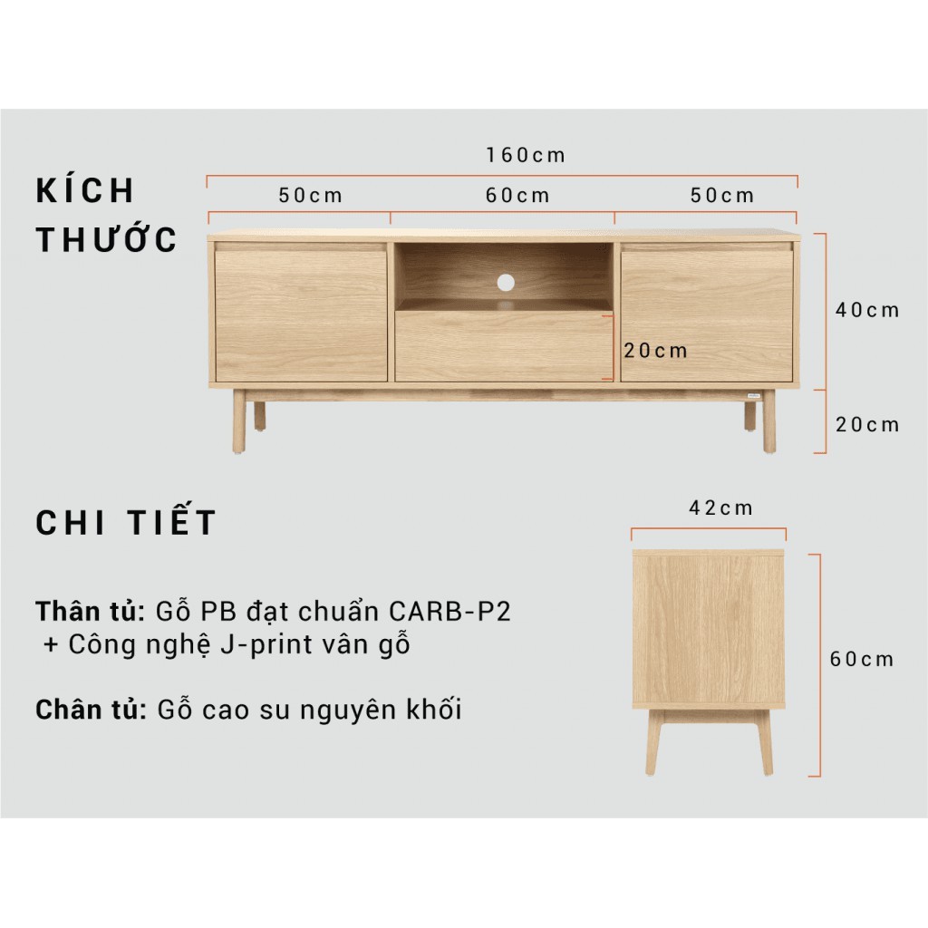 Tủ Kệ Tivi Gỗ Cao Su MOHO OSLO 201