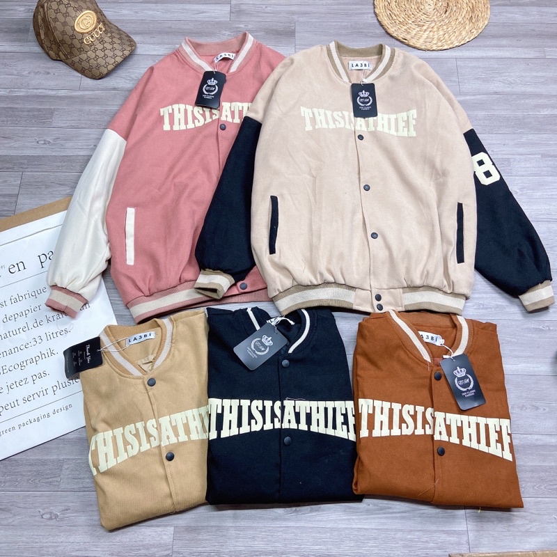 Áo Khoác Bomber Thể Thao Nhung Tăm 2 Lớp Số 84 Dáng Rộng Áo Bóng Chày Cao Cấp