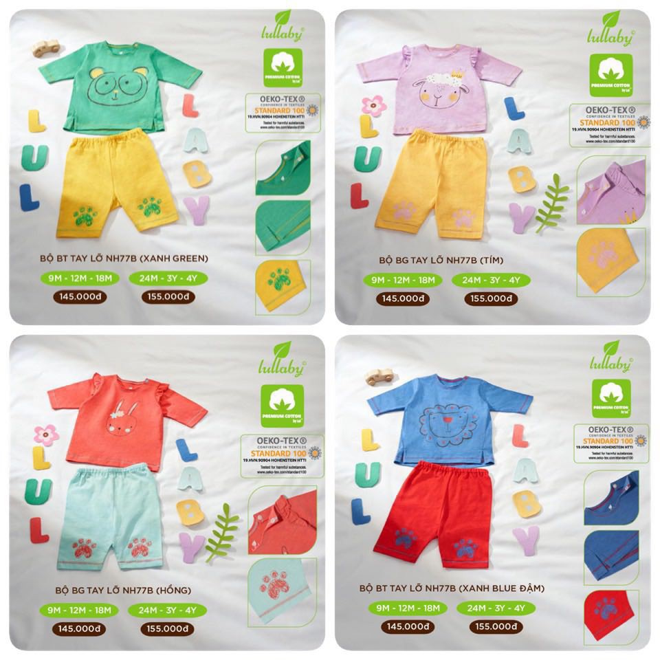 [ Xả Kho ] Bộ quần áo tay lỡ bé trai/bé gái Lullaby NH77B (Sz 9m-4y)