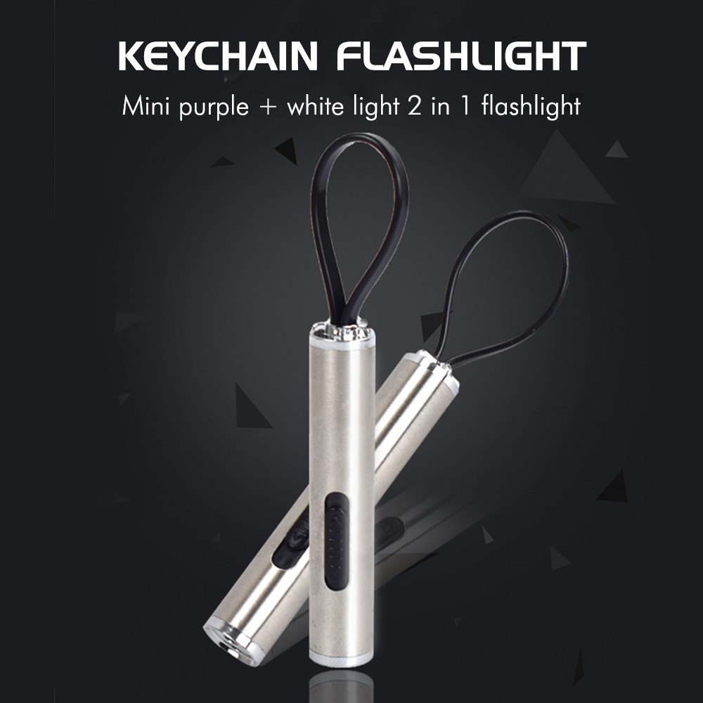 Đèn pin LED UV mini có móc khóa 2 In 1 Banknote Detector Bank Detector Mini purple light + white light combo flashlight keychain flashlight