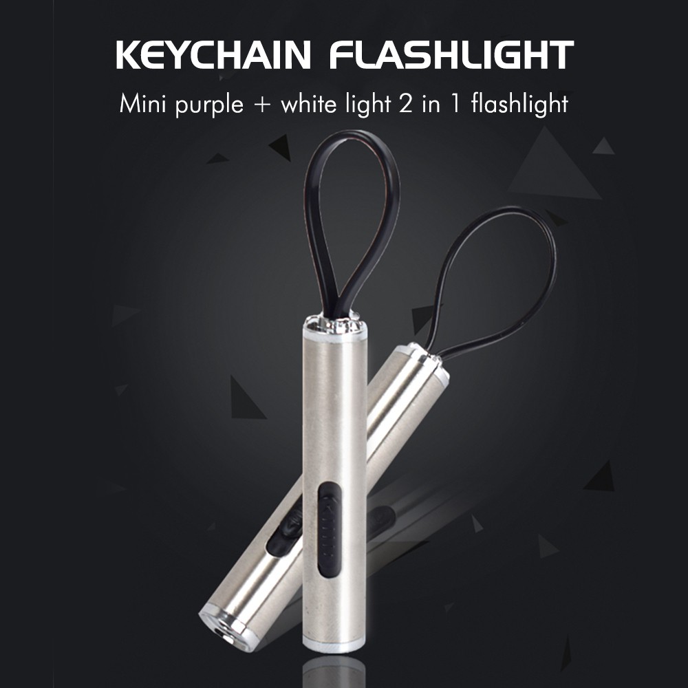 Đèn pin LED UV mini có móc khóa 2 In 1 Banknote Detector Bank Detector Mini purple light + white light combo flashlight keychain flashlight | BigBuy360 - bigbuy360.vn