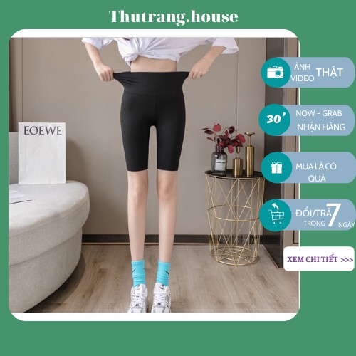 Quần legging lửng nữ nâng mông cạp cao dài đến đùi dáng ngố tập thể thao màu đen cao cấp M03 | BigBuy360 - bigbuy360.vn