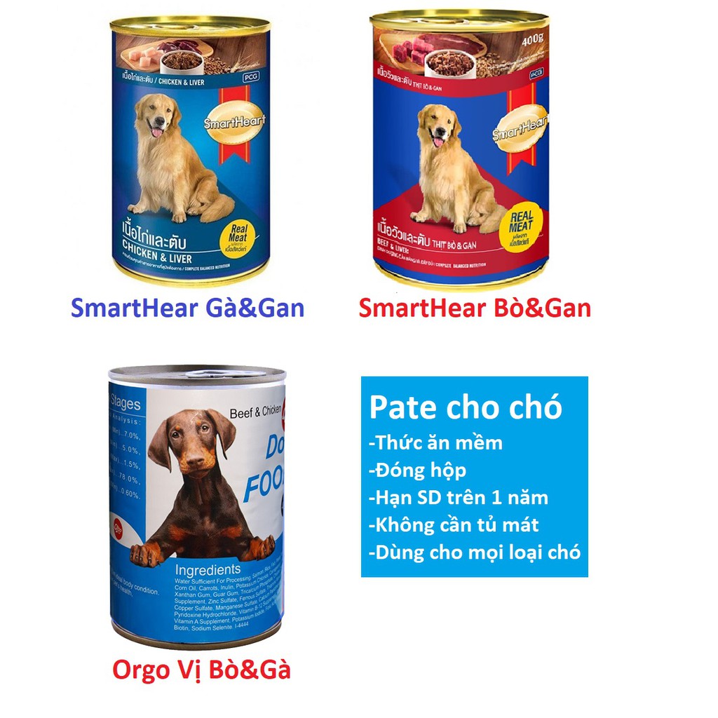 [Mã PET50K giảm Giảm 10% - Tối đa 50K đơn từ 250K] (2 loại) Pate cho chó Smartheart &amp; ORGO Pate chó dạng lon 400gr