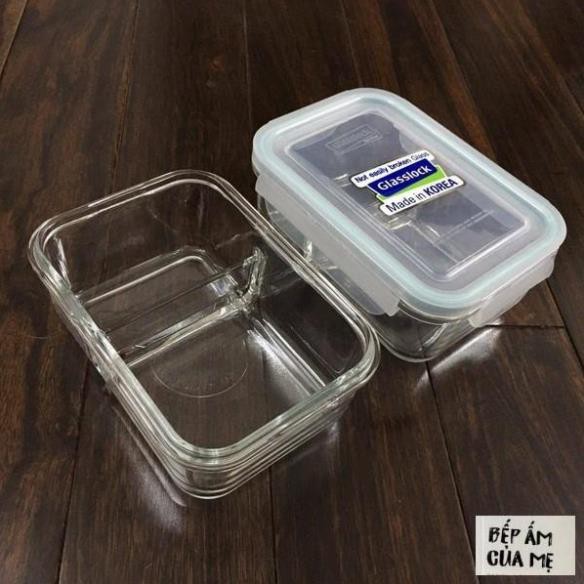 Bộ 2 hộp đựng cơm thủy tinh chia ngăn Glasslock 670ml kèm túi giữ nhiệt