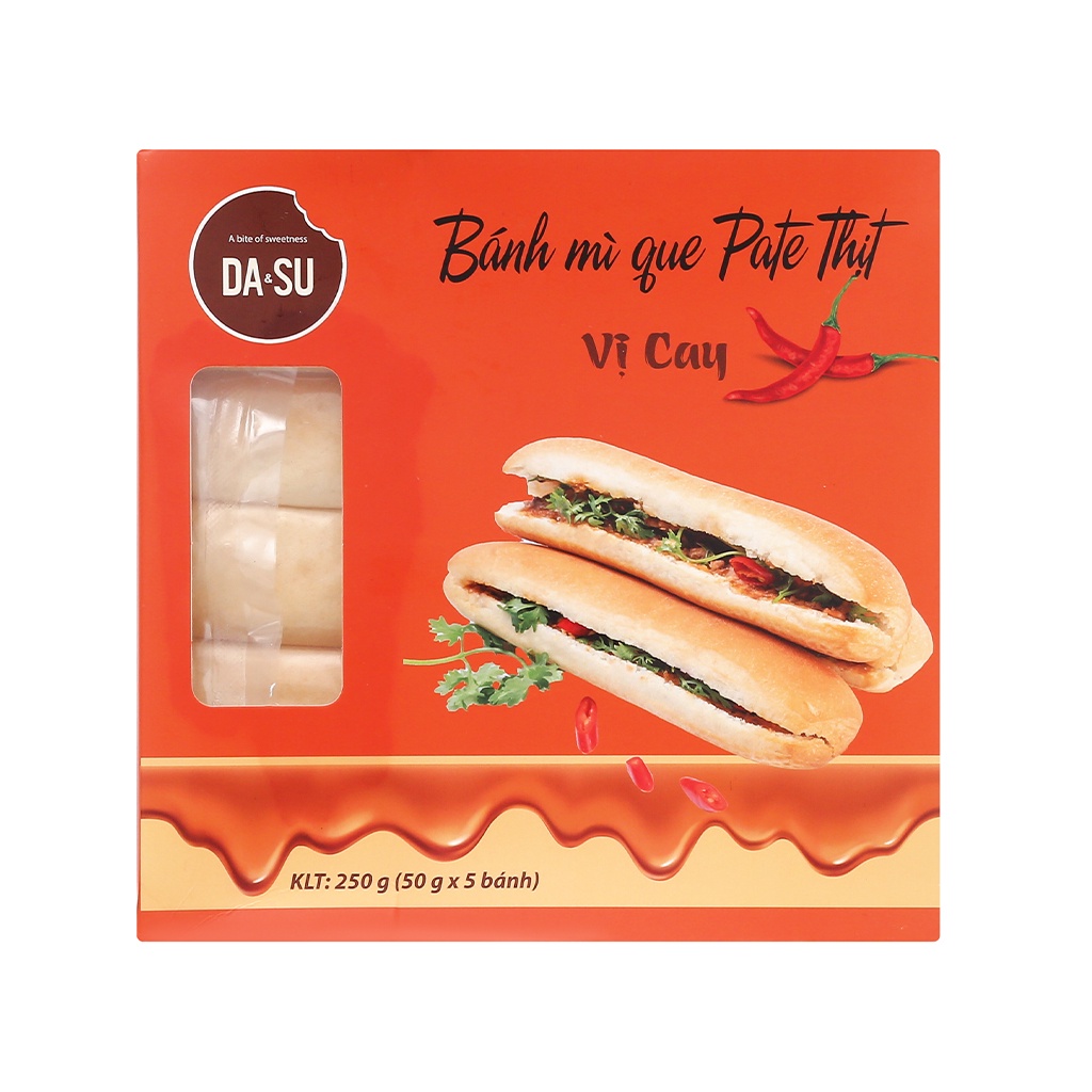 Bảnh mì que pate thịt vị cay Da&amp;su hộp 250g