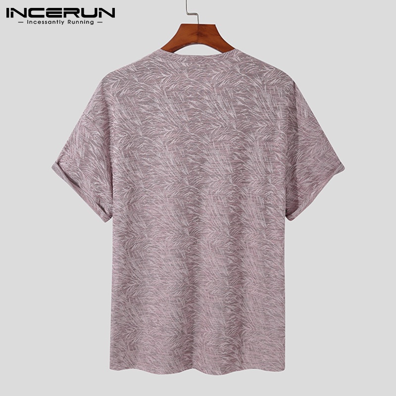 Áo thun INCERUN tay ngắn cổ tròn dáng rộng in họa tiết thịnh hành cho nam