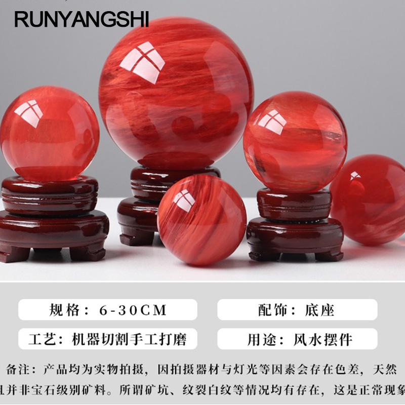 Quả Cầu Pha Lê Tự Nhiên Màu Đỏ May Mắn Dùng Trang Trí Phòng Khách / Phòng Ngủ / Phòng Khách
