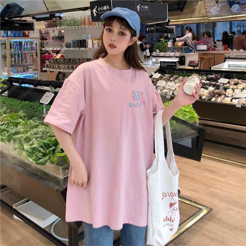 Áo thun phản quang tay lỡ nam nữ vải cotton - gấu