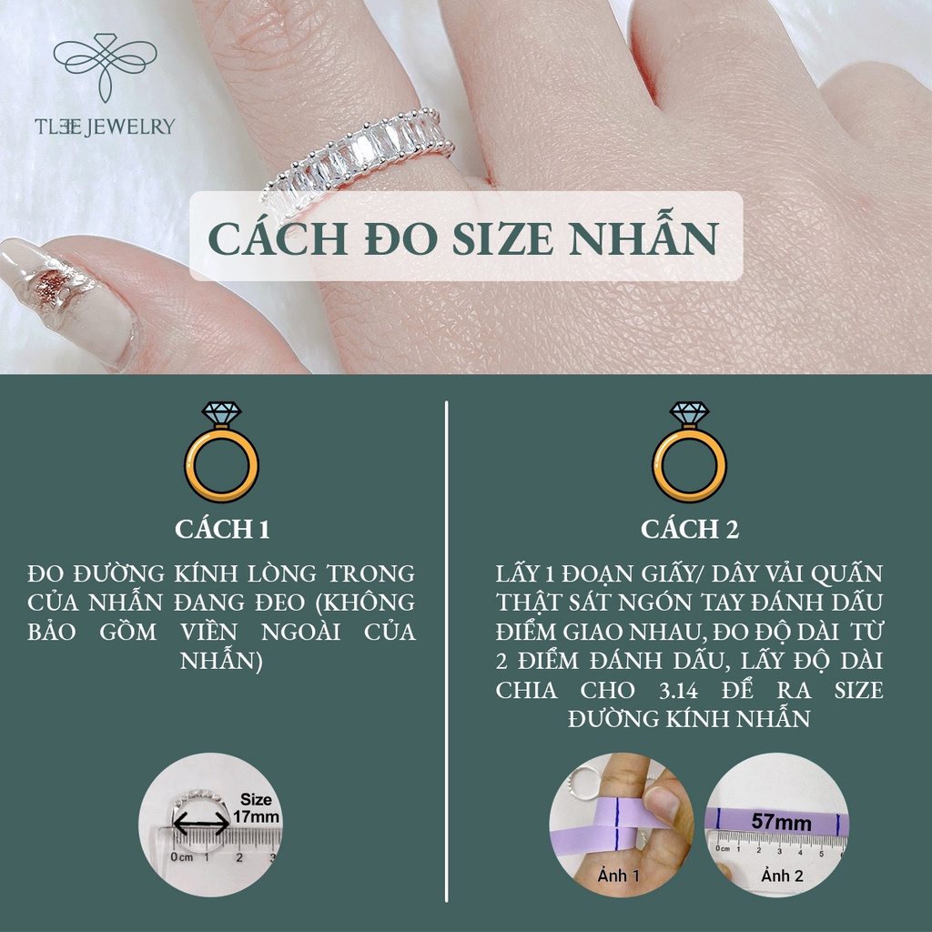 Nhẫn bạc TLEE nạm đá chữ nhật kết cao cấp NCJ A0160