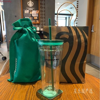 Cốc uống cà phê Starbucks có ống hút thiết kế 2 lớp bằng nhựa cổ điển dung tích lớn