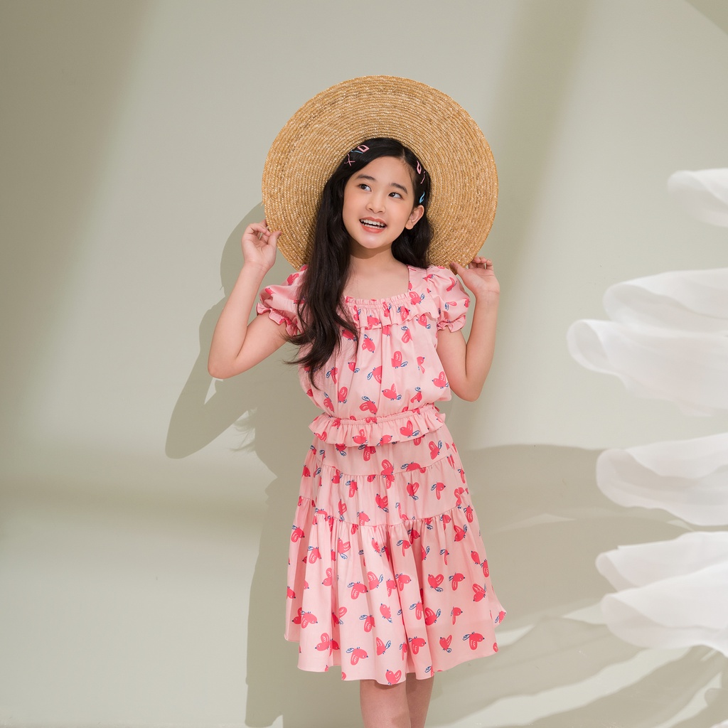 Bộ quần áo JOOKYLI bé gái họa tiết hồng 96G0939