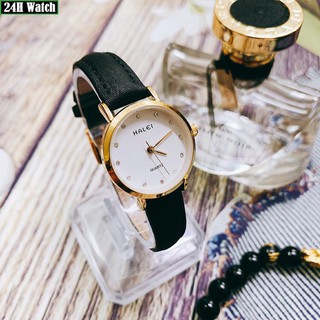 Đồng hồ nam, nữ dây da Halei Classic gold thời thượng