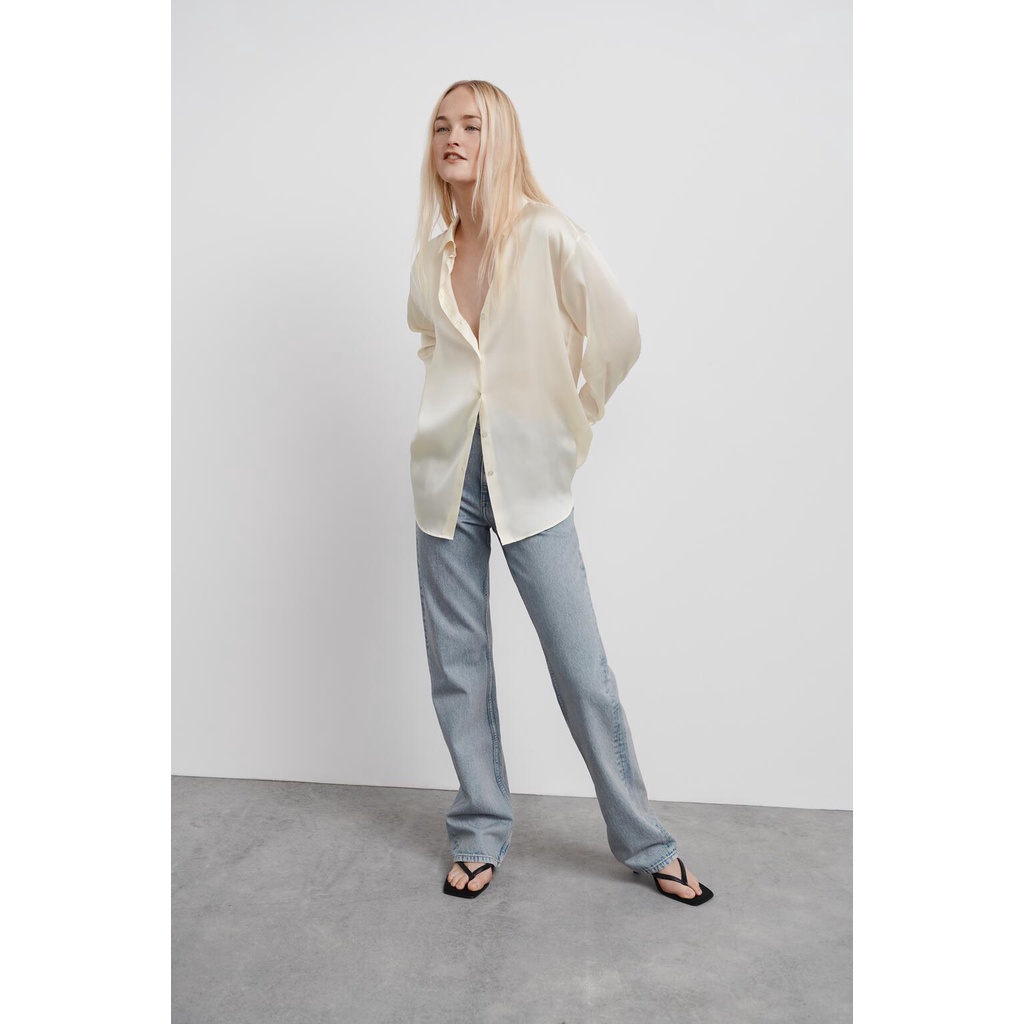 Zara Morocco full tag - Áo sơ mi lụa trắng kem AT0SMG40N8
