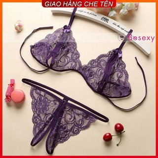 Set Đồ Lót Ren Đũng Mở Nữ 3 Điểm Cực Sexy