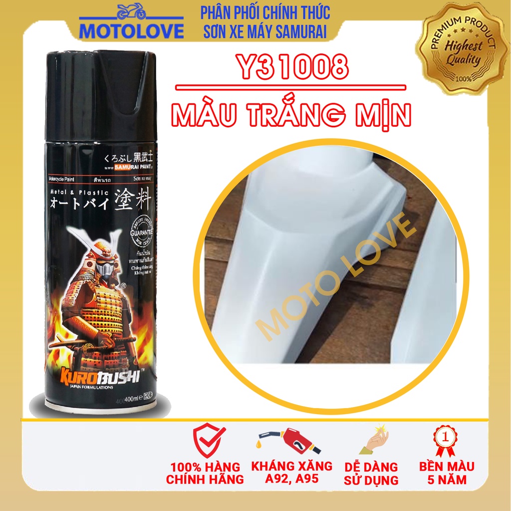 Sơn Samurai màu tráng mịn Y31008 - chai sơn xịt cao cấp nhập khẩu từ Malaysia