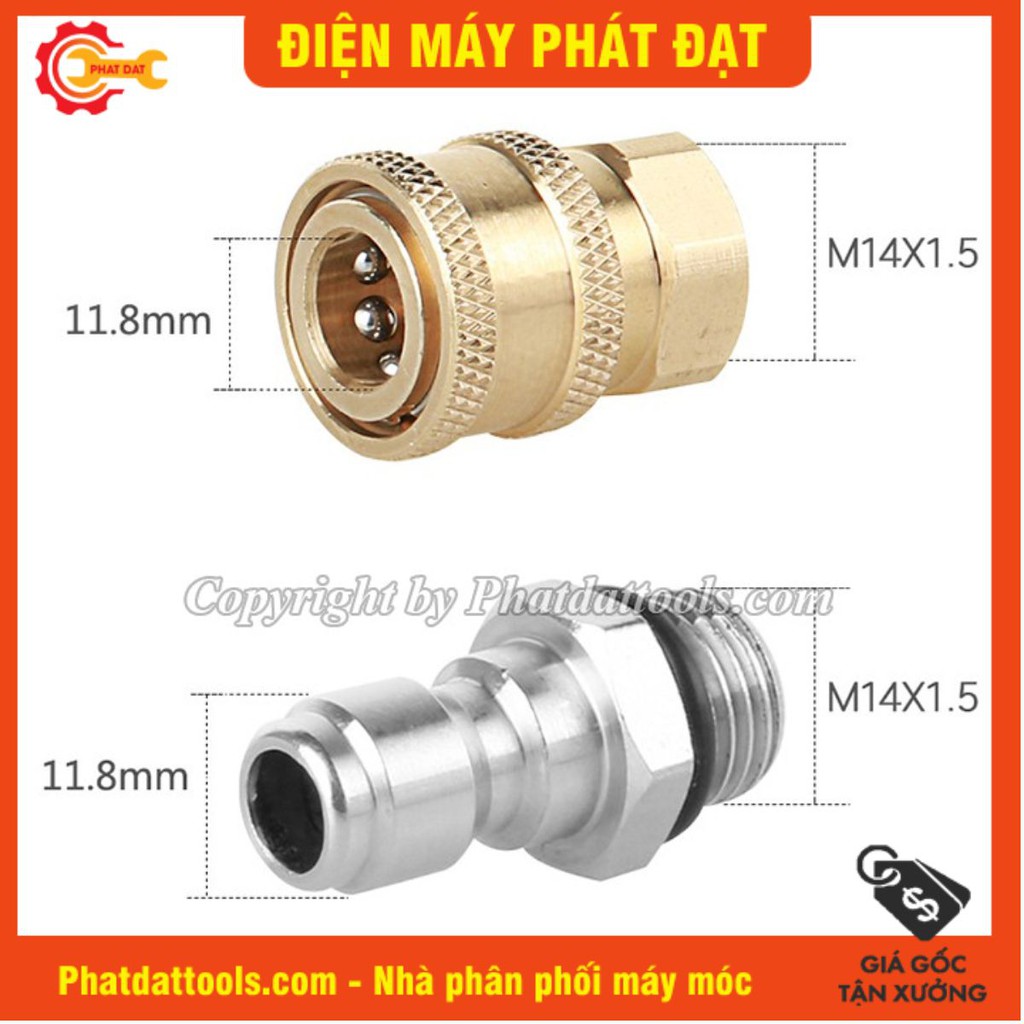 Đầu đực,cái nối nhanh 1 phần 4,ren 14mm-Phụ kiện máy xịt rửa xe-Kết nối nhanh súng rửa xe với bình bọt tuyết,đầu béc rửa