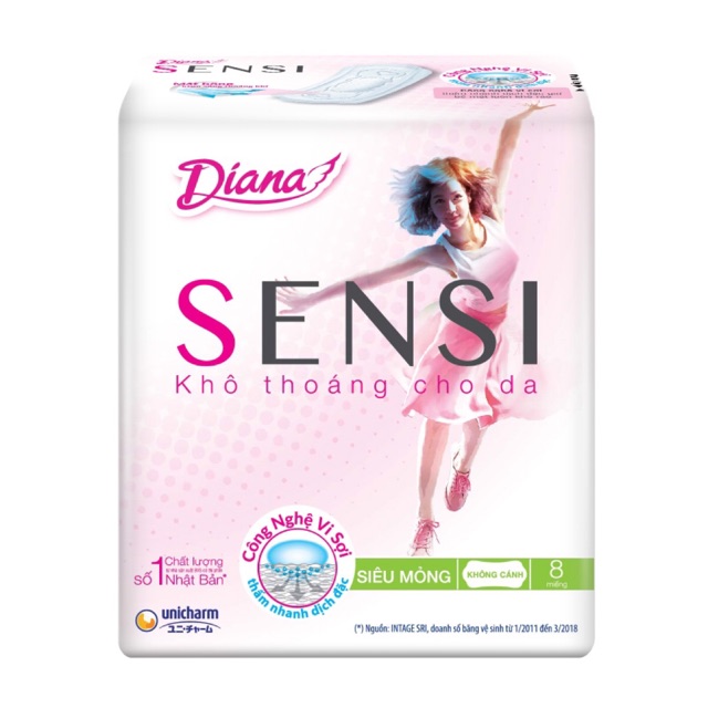 [KHÔNG CÁNH] Băng vệ sinh Diana SENSI mỏng không cánh (8miếng/1gói)