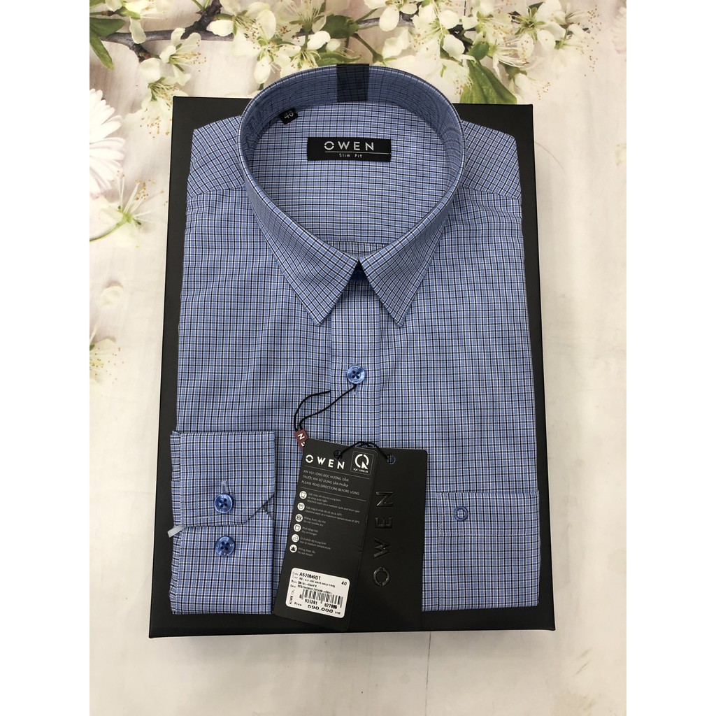 ÁO SƠ MI NAM DÀI TAY OWEN MỚI 2020 KẺ CARO NHỎ XANH NAVY TRẮNG AS20849