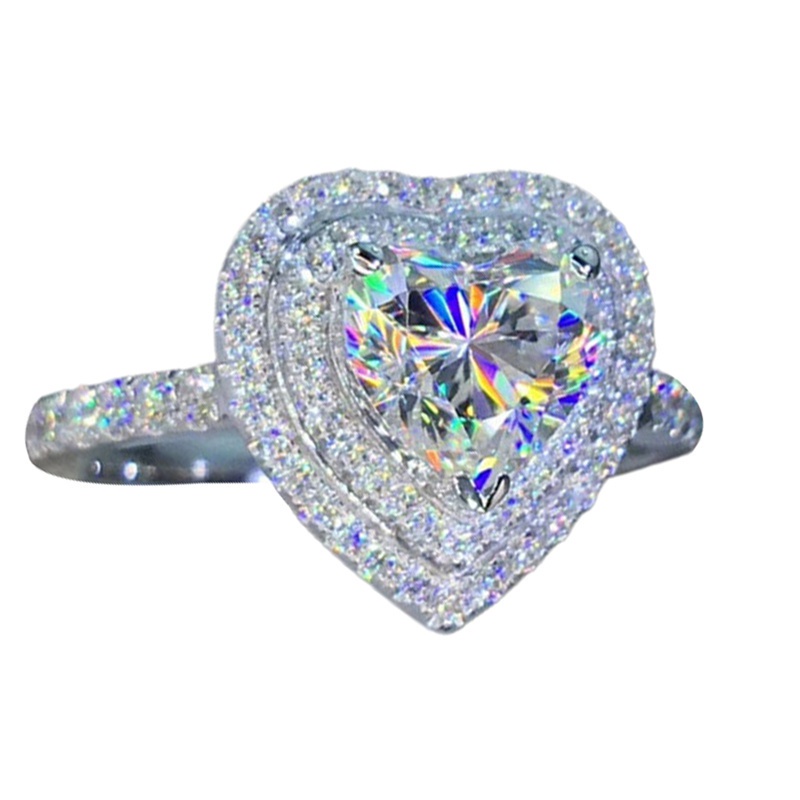 Nhẫn thời trang khảm đá zircon hình trái tim sang trọng quyến rũ dành cho nữ