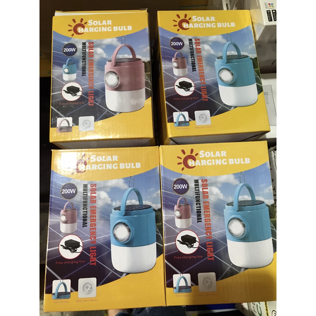 Bóng Đèn Tích Điện 200W, Bóng Đèn Năng Lượng Mặt Trời Cho Đi Du Lịch Qua Đêm, Bán Hàng Ngoài Đường Ko Cần Nguồn Ổ Điện
