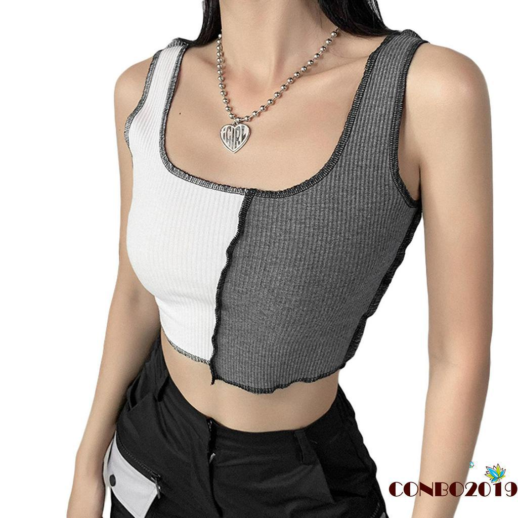 Áo Lửng Hai Dây Phối Màu Thời Trang Cho Nữ