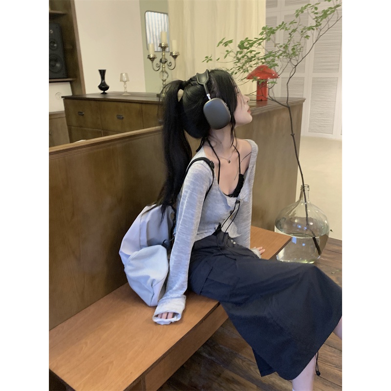 Set đồ hai mảnh XIAOZHAINV gồm áo hai dây +a so khoác cardigan dệt kim phong cách Hàn Quốc thời trang cho nữ